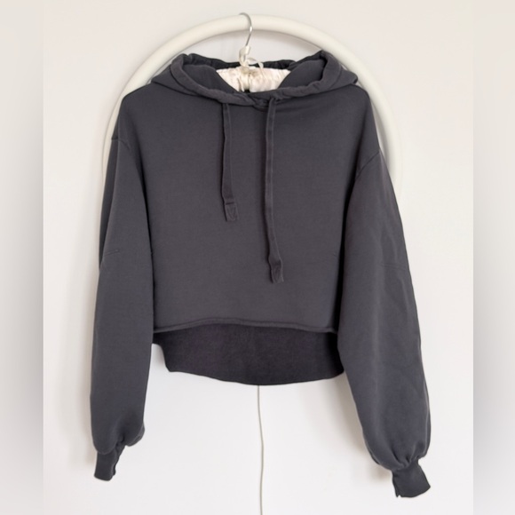 Frame Denim Tops - Frame Dark Grey Cropped Hoodie